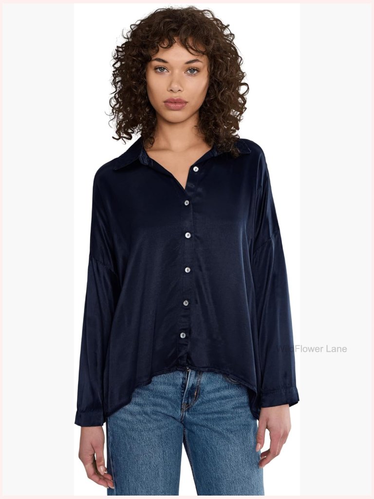 Button-Down Shirt With Dolman Sleeves, Blouse, Long Sleeve, Collared Neck